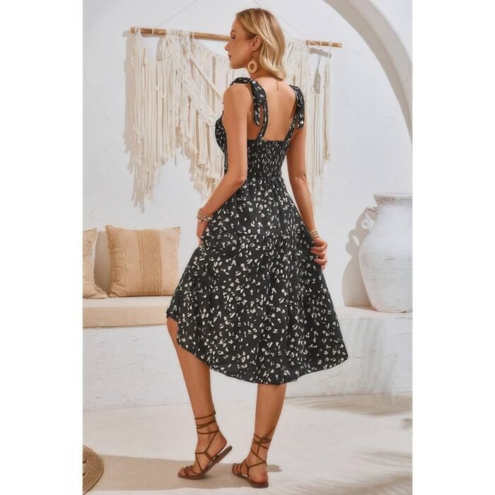 Square neck leopard cut out elastic waist dress - image 10