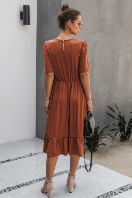 Round Neck Lace Detail Ruffle Hem Midi Dress - Image 2