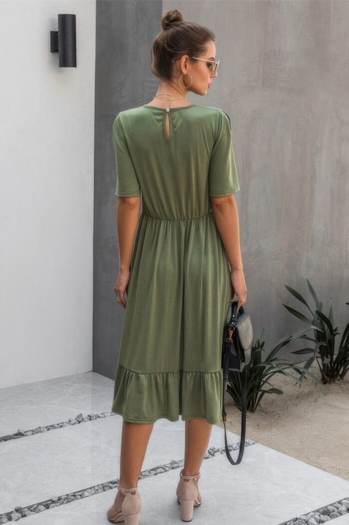 Round neck lace detail ruffle hem midi dress - image 4