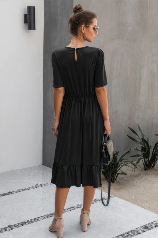 Round Neck Lace Detail Ruffle Hem Midi Dress - Image 6