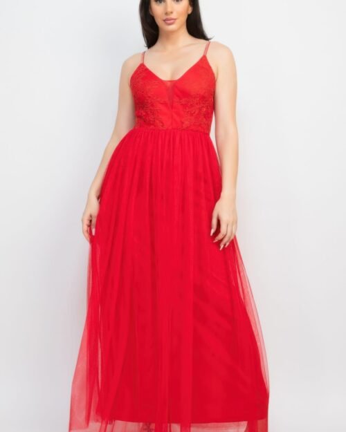 glittered straps mesh tulle maxi dress