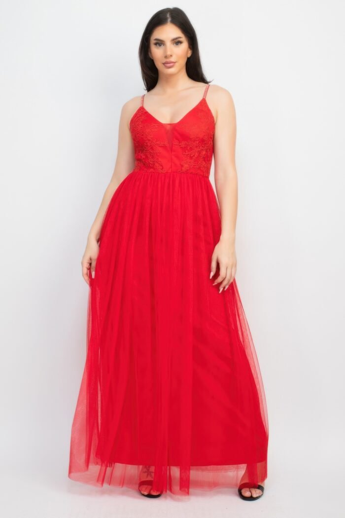 Glittered straps mesh tulle maxi dress - image 14