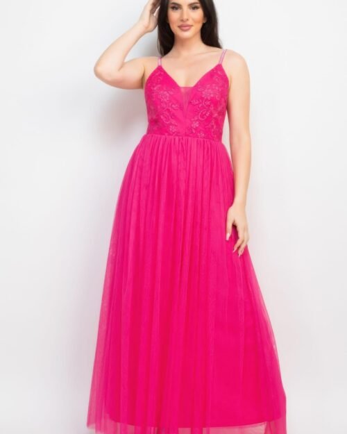 glittered straps mesh tulle maxi dress