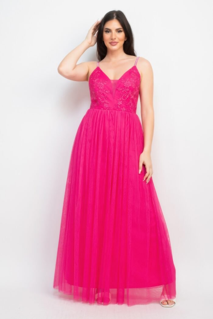 Glittered straps mesh tulle maxi dress - image 10