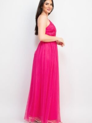 Glittered Straps Mesh Tulle Maxi Dress
