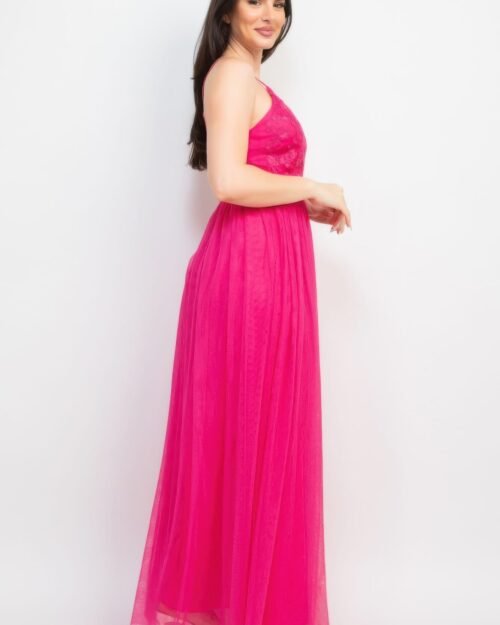 glittered straps mesh tulle maxi dress