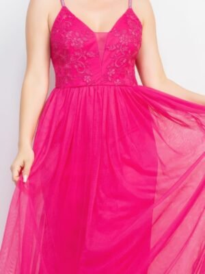 Glittered Straps Mesh Tulle Maxi Dress