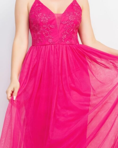 glittered straps mesh tulle maxi dress