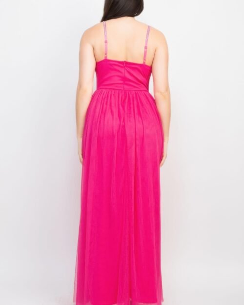 glittered straps mesh tulle maxi dress