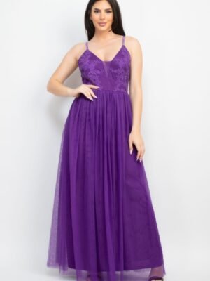 Glittered Straps Mesh Tulle Maxi Dress