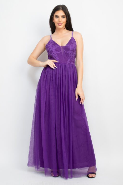 Glittered Straps Mesh Tulle Maxi Dress - Image 6