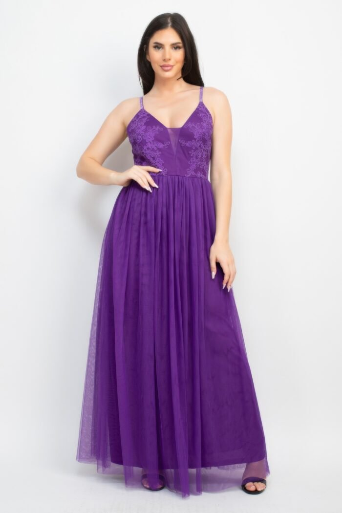 Glittered straps mesh tulle maxi dress - image 6