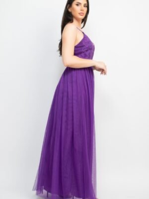 Glittered Straps Mesh Tulle Maxi Dress