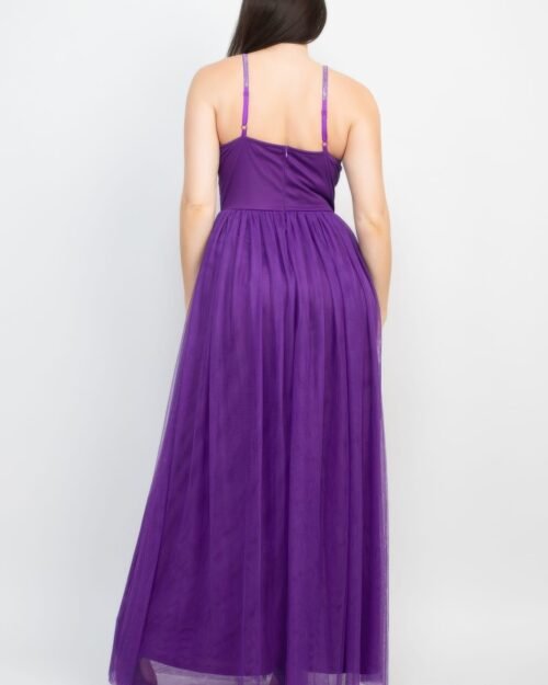 glittered straps mesh tulle maxi dress