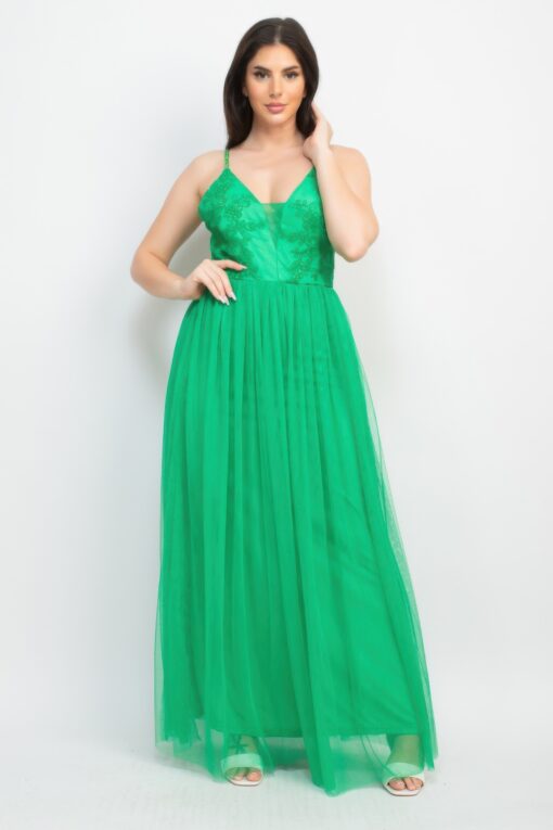 Glittered Straps Mesh Tulle Maxi Dress - Image 3