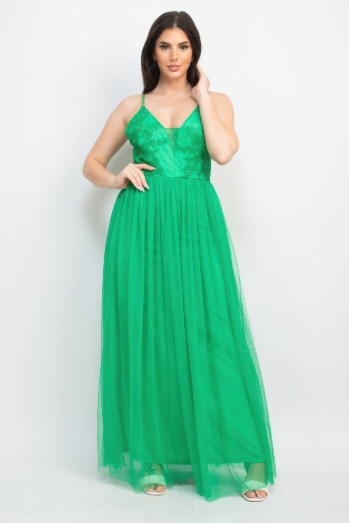 Glittered straps mesh tulle maxi dress - image 3