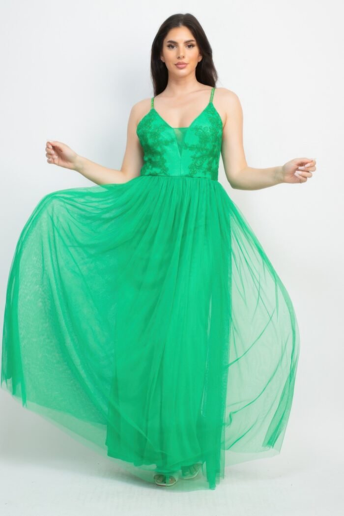 Glittered straps mesh tulle maxi dress - image 4