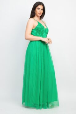 Glittered Straps Mesh Tulle Maxi Dress