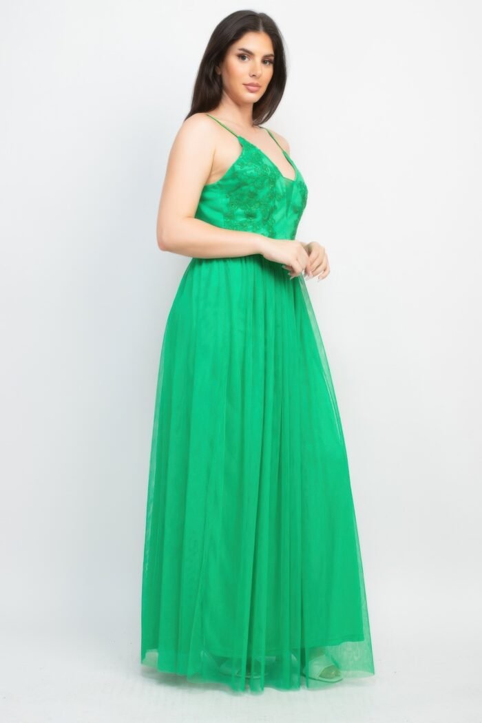 Glittered straps mesh tulle maxi dress - image 5