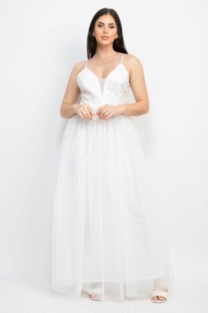 Glitter Straps Mesh Tulle Maxi Dress for Women