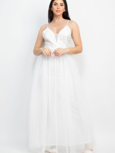 Glitter Straps Mesh Tulle Maxi Dress for Women
