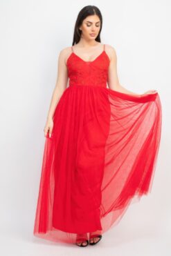 Glittered Straps Mesh Tulle Maxi Dress