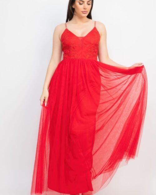 glittered straps mesh tulle maxi dress