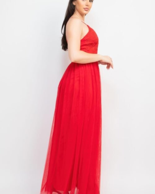 glittered straps mesh tulle maxi dress