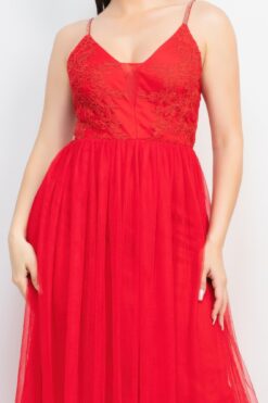 Glittered Straps Mesh Tulle Maxi Dress