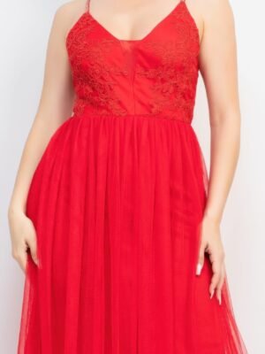 Glittered Straps Mesh Tulle Maxi Dress