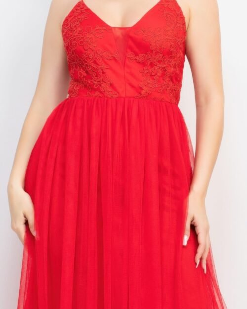 glittered straps mesh tulle maxi dress