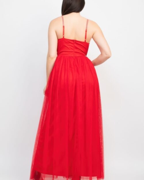 glittered straps mesh tulle maxi dress