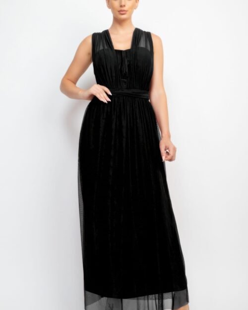 a-line mesh convertible maxi dress