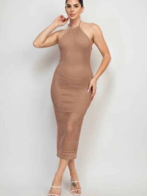 Halter Neck Open-back Midi Dress