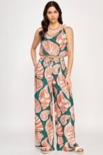Printed Sleeveless Bubble Hem Top And Paper Bag Waist Pants Set - Image 2