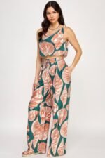 Printed Sleeveless Bubble Hem Top And Paper Bag Waist Pants Set - Image 3