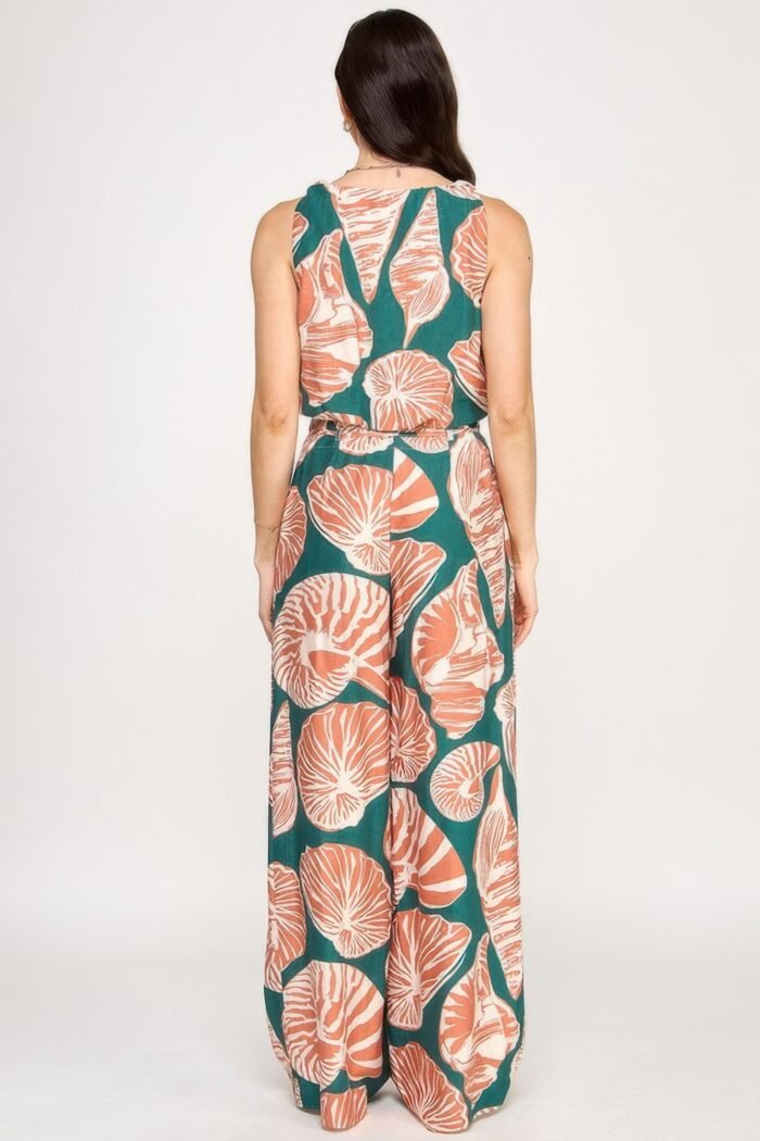 Printed sleeveless bubble hem top and paper bag waist pants set - image 4