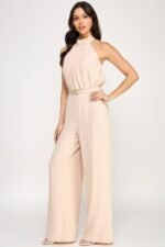 Halter Neck Pleated Top With Beaded Belt Jumpsuit - Image 5