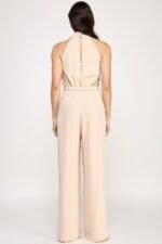 Halter Neck Pleated Top With Beaded Belt Jumpsuit - Image 6