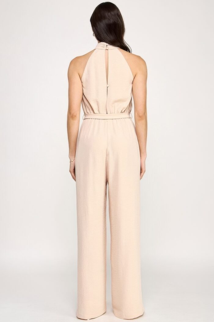 Halter neck pleated top with beaded belt jumpsuit - image 6