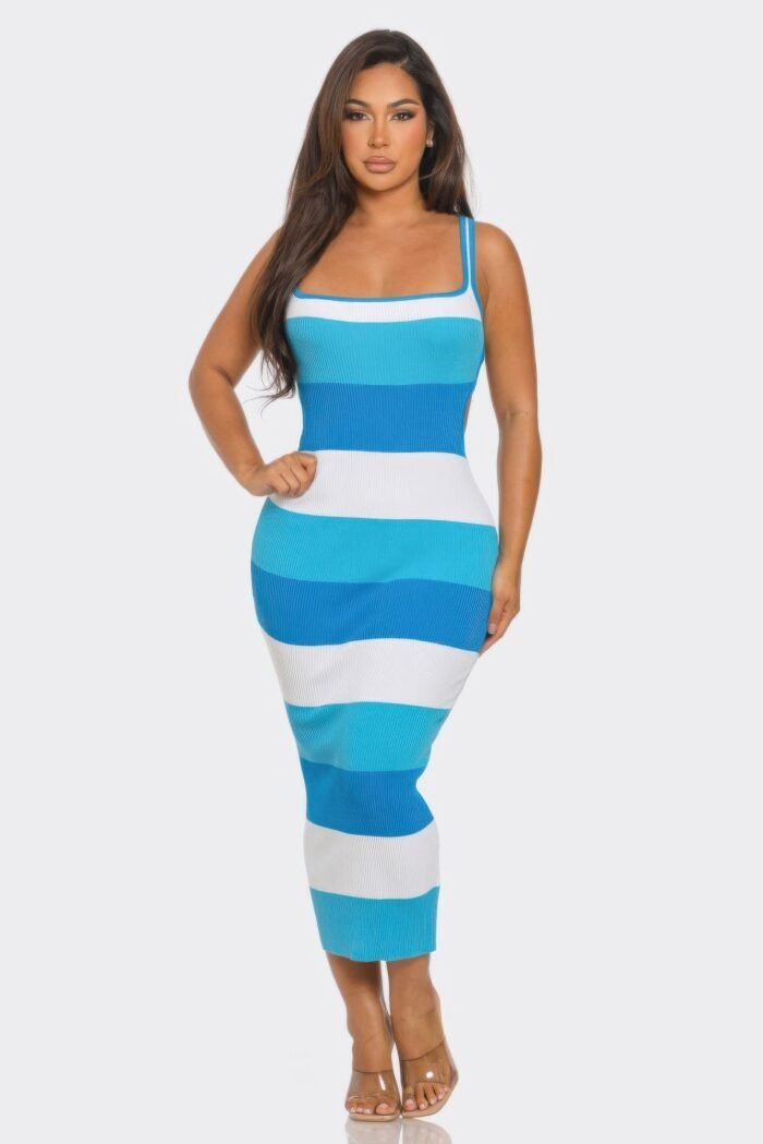 Multi stripe stretchy knit midi dress - image 5