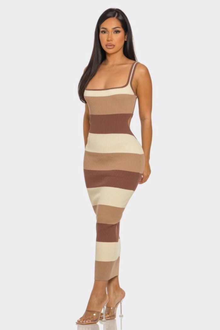 Multi stripe stretchy knit midi dress - image 2