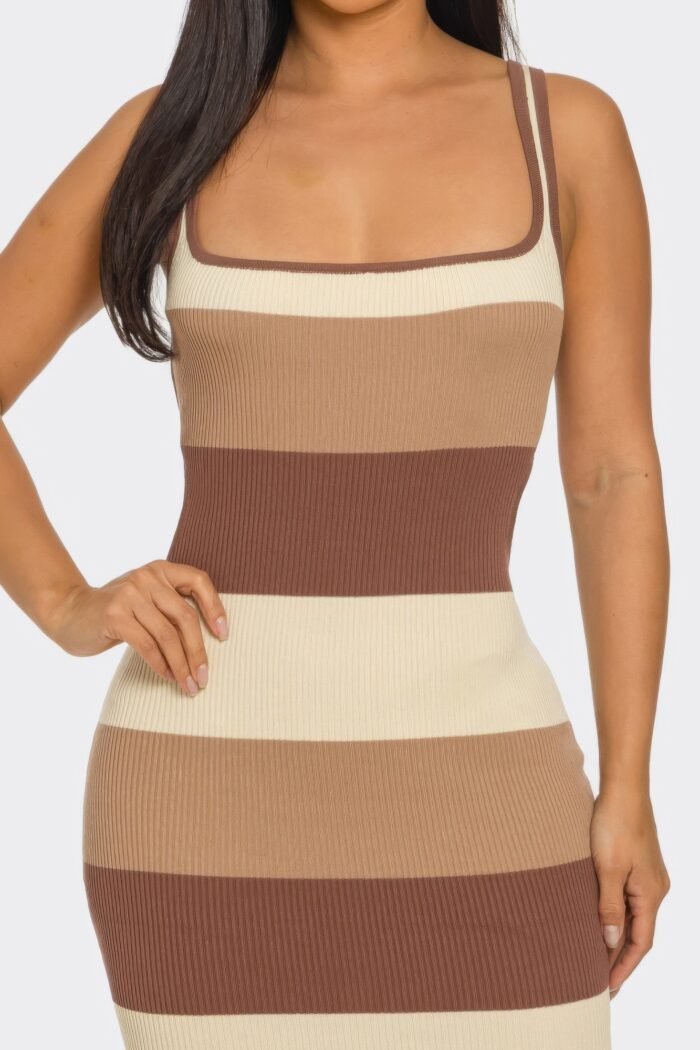 Multi stripe stretchy knit midi dress - image 3