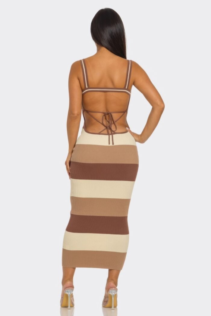 Multi stripe stretchy knit midi dress - image 4