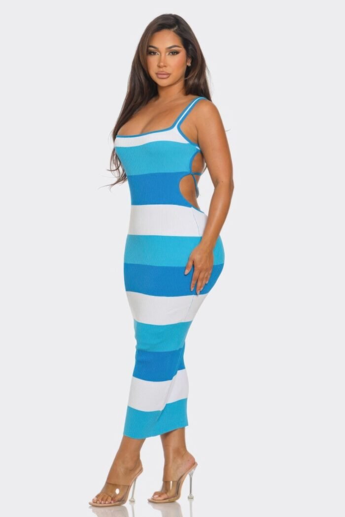 Multi stripe stretchy knit midi dress - image 6