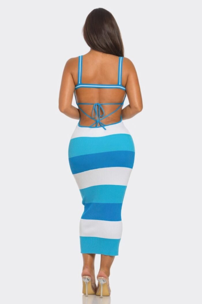 Multi stripe stretchy knit midi dress - image 8