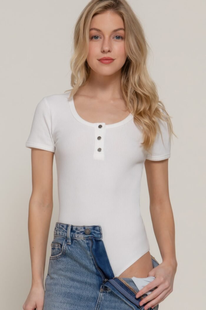 Short slv snap button rib bodysuit - image 11
