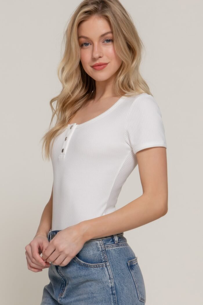 Short slv snap button rib bodysuit - image 14