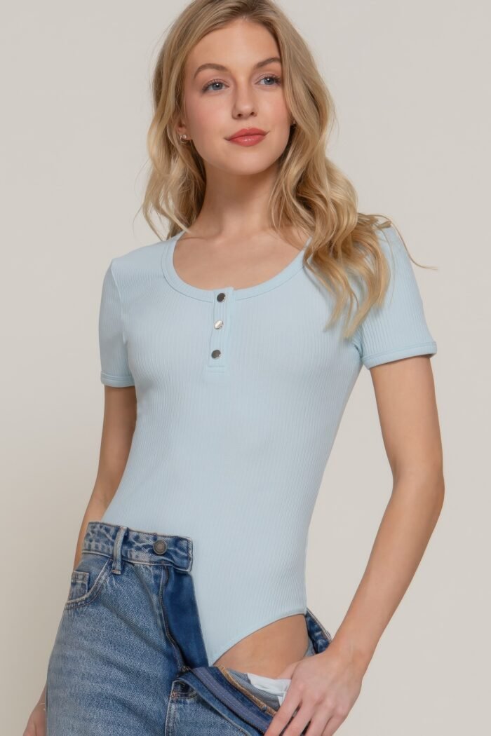 Short slv snap button rib bodysuit - image 6