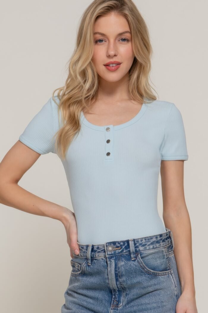 Short slv snap button rib bodysuit - image 8